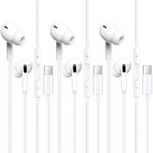 Cianyyee USB C Headphones Pack of 3 [MFi Certified] Type C Wired Earbuds, in-Ear Headphones with Microphone Noise Canceling Stereo, Earphones Compatible with iPhone 16/15 S23/Android/iPad Pro