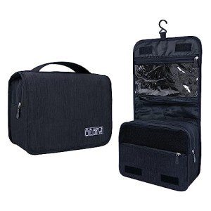Large Waterproof Toiletry Bag with Hook - Black