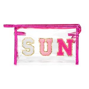 Sunny Varsity Letter Makeup Bag in Rose Red