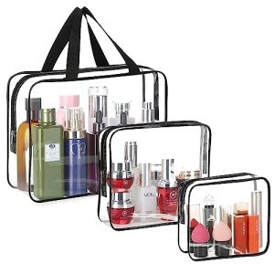 3 Pack Clear Travel Bags for Toiletries & Makeup