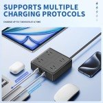 Flat Plug Power Strip, 4ft Round Extension Cord, 4 Outlets with 3 USB (2 USB C), No Surge Protection (Black)