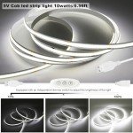 GXILEE 5v COB Led Strip Lights USB Powered 6000k Cool White CRI92+ 6ft Led Light Strip with Dimmer, 10W/2meter Flexible & Dimmable COB Light Strip for Bedroom Cabinet DIY Lighting
