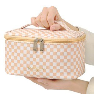 Colorful Checkered Travel Makeup Bag - Small & Waterproof