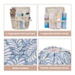 Large Waterproof Makeup Bag in Blue Leaf