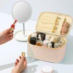 Colorful Checkered Travel Makeup Bag - Small & Waterproof