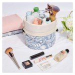 Large Waterproof Makeup Bag in Blue Leaf