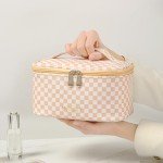 Colorful Checkered Travel Makeup Bag - Small & Waterproof
