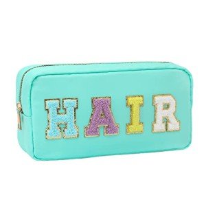 Mint Green Hair Makeup Bag with Patches