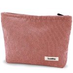Large Pink Corduroy Makeup Bag for Travel