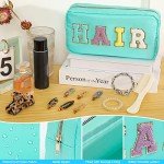 Mint Green Hair Makeup Bag with Patches