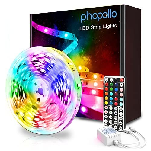 phopollo Led Strip Lights Color Changing 16.4ft Flexible 5050 RGB Led Lights Kit with Power Supply and 44 Keys Remote