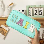 Mint Green Hair Makeup Bag with Patches