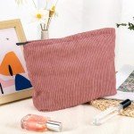 Large Pink Corduroy Makeup Bag for Travel