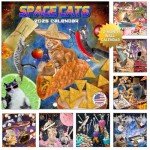 Funny Space Cats Wall Calendar 2025