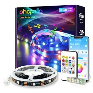 phopollo RGB Smart IC LED Strip Lights, 16.4ft Addressable LED Lights for Bedroom, Bluetooth APP Control, DIY Multiple Colors on One Line, Color Changing LED Strip Lighting Music Sync, USB Powered