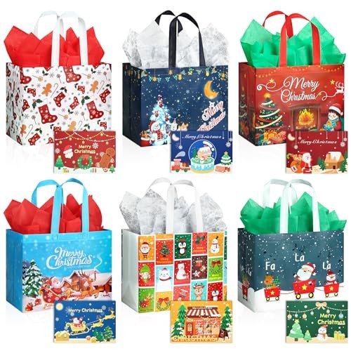Holiday Gift Bags Set with Tissue & Cards