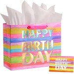 Colorful 13" Birthday Gift Bag with Card