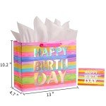 Colorful 13" Birthday Gift Bag with Card