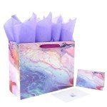 Large Purple and Red Gift Bag Set with Card