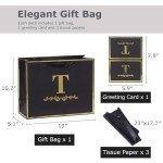 Personalized Black Gold Birthday Gift Bag - Letter T