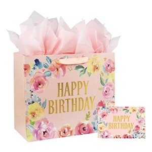 Floral Happy Birthday Gift Bag with Card