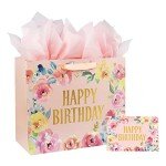Floral Happy Birthday Gift Bag with Card