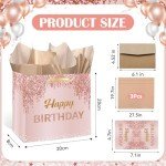 Pink Rose Gold Birthday Gift Bag & Card Set