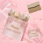 Pink Rose Gold Birthday Gift Bag & Card Set