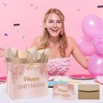 Pink Rose Gold Birthday Gift Bag & Card Set