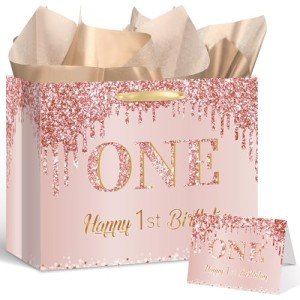 Rose Gold 1st Birthday Gift Bag for Girls