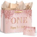 Rose Gold 1st Birthday Gift Bag for Girls
