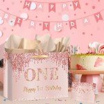 Rose Gold 1st Birthday Gift Bag for Girls