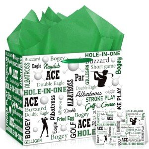 Large Golf Gift Bag with Tissue Paper & Card