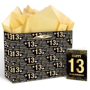 Black Gold 13th Birthday Gift Bag and Card