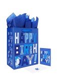 Large Blue Gift Bag Set with Card & Tissue
