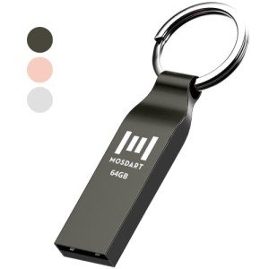 MOSDART 64GB USB 2.0 exFAT Flash Drive Waterproof Thumb Drive Metal Keychain Zip Drive 64 GB USB2.0 Dustproof Jump Drive 64G Shockproof Memory Stick for Storage and Backup, Tarnish