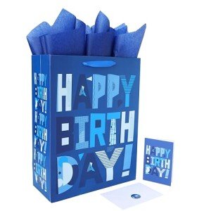 Large Blue Gift Bag Set with Card & Tissue