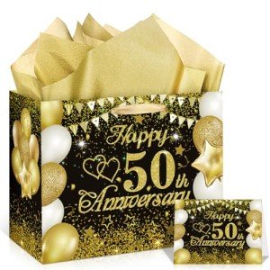 Black and Gold 50th Anniversary Gift Bag Set
