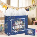 Happy Birthday Gift Bag - Blue Dots Design