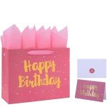 Large Pink Gift Bag Set with Card and Tissue