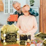 Black and Gold 50th Anniversary Gift Bag Set