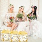 White and Gold Engagement Gift Bags with Tissue