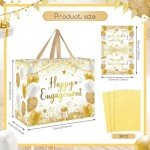 White and Gold Engagement Gift Bags with Tissue