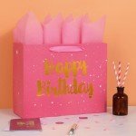 Large Pink Gift Bag Set with Card and Tissue