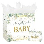 Large Sage Green Baby Gift Bag with Accessories
