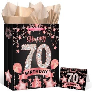 Rose Gold 70th Birthday Gift Bag Set