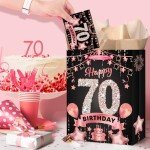 Rose Gold 70th Birthday Gift Bag Set