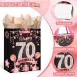 Rose Gold 70th Birthday Gift Bag Set