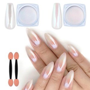 2 Jars Chrome Nail Powder - White & Red Pearl
