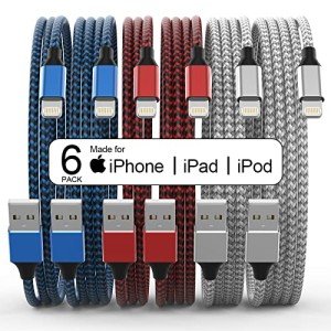6-Pack MFi Certified Nylon Braided Lightning Cables